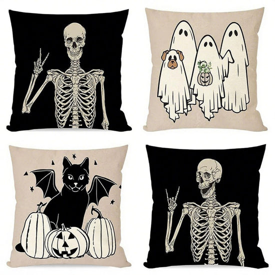 4PC Seasonal Decor Pillow Cover For Halloween & Christmas, Style‑103, Suitable For Sofa, Living Room, Bedroom, 45x45cm, Pillow Insert Not Included, Tight Seam Cushion Cover For Household Holiday Vibe