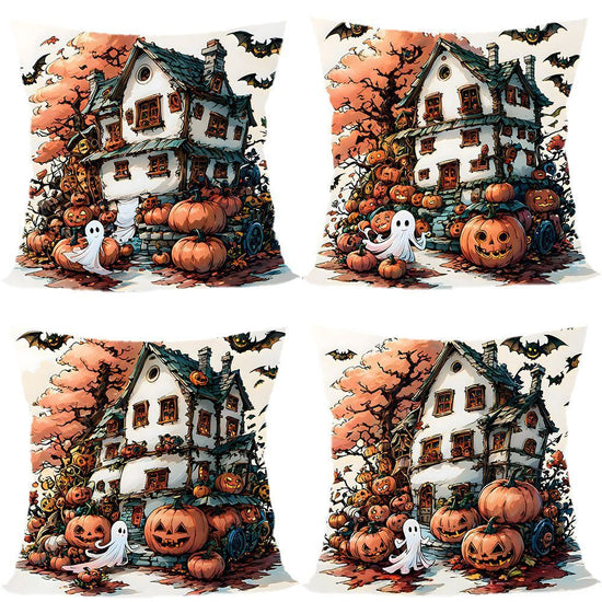 Decorative Holiday Pillow Cover 4PC For Christmas & Halloween, Style‑81, Suitable For Sofa, Living Room, Bedroom, 45x45cm, Pillow Insert Not Included, Smooth Hand‑feel Cushion Cover For Room Style Upgrade