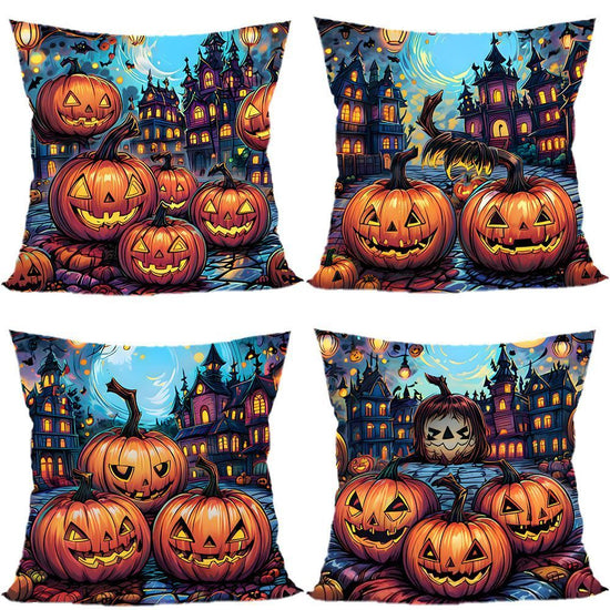 Christmas & Halloween Themed 4PC Pillow Cover, Style‑82, Suitable For Sofa, Living Room, Bedroom, 45x45cm, Pillow Insert Not Included, Delicate Texture Cushion Cover For Leisure Area Embellish