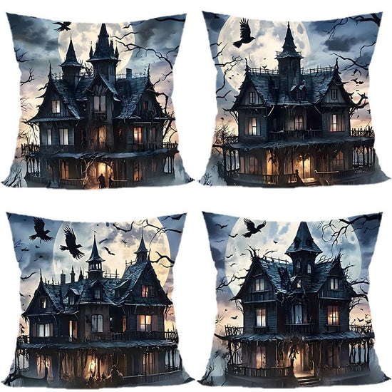 Decorative Pillow Cover 4PC For Halloween & Christmas Occasion, Style‑66, Suitable For Sofa, Living Room, Bedroom, 45x45cm, Pillow Insert Not Included, Anti‑deform Cushion Cover For Long‑time Placement