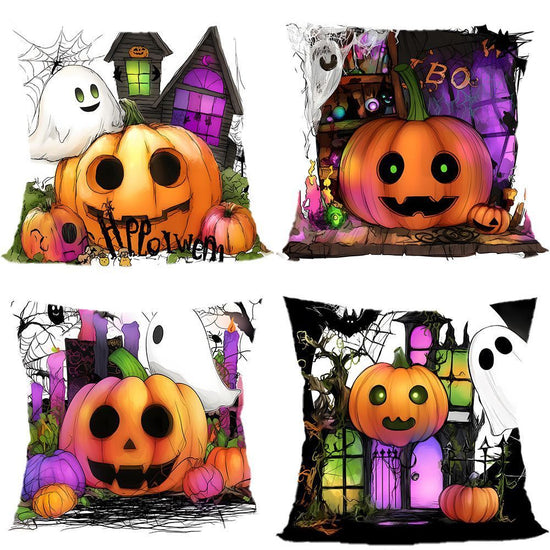 4PC Themed Home Pillow Cover Fit For Halloween & Christmas, Style‑93, Suitable For Sofa, Living Room, Bedroom, 45x45cm, Pillow Insert Not Included, Tear‑resistant Cushion Cover For Frequent Disassembly And Arrangement