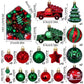 72 Count Mixed Xmas Hanging Decor Kit in House Outline Box, Irregular Painted Electroplated Balls with Doll and Sleigh Accessories, Red Green Tone Suitable for Christmas Indoor Decoration and Halloween Atmosphere Setup