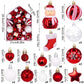 72Pcs Multi-style Christmas Tree Ornament Collection with House Shape Packaging Box, Glossy Baubles and Figure Decorations in White Red Collocation, Applied for Xmas Party Layout and Halloween Venue Styling
