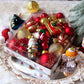 72Pcs Multi-style Christmas Tree Ornament Collection with House Shape Packaging Box, Glossy Baubles and Figure Decorations in White Red Collocation, Applied for Xmas Party Layout and Halloween Venue Styling