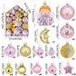 72 Pieces Festive Mixed Holiday Baubles Set in House Mold Gift Box, Electroplated Printed Spheres and Cartoon Pendants with Pink Gold Palette, Used to Embellish Christmas Display and Halloween Themed Party Space
