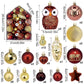 72Pcs Comprehensive Xmas Pendant Kit with House Style Outer Box, Textured Electroplated Baubles and Character Decor in Coffee Gold Tone, Matching Christmas Wreath Arrangement and Halloween Household Scene Design