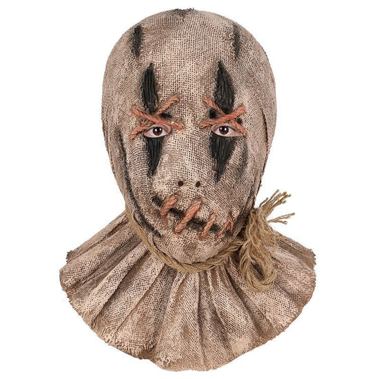 Cross Stitch Eye Scarecrow Full Head Mask, Frayed Burlap Edge Scary Face Cover for Halloween Cosplay Party, Holiday Carnival and Funny Christmas Dress Up, Model 40880