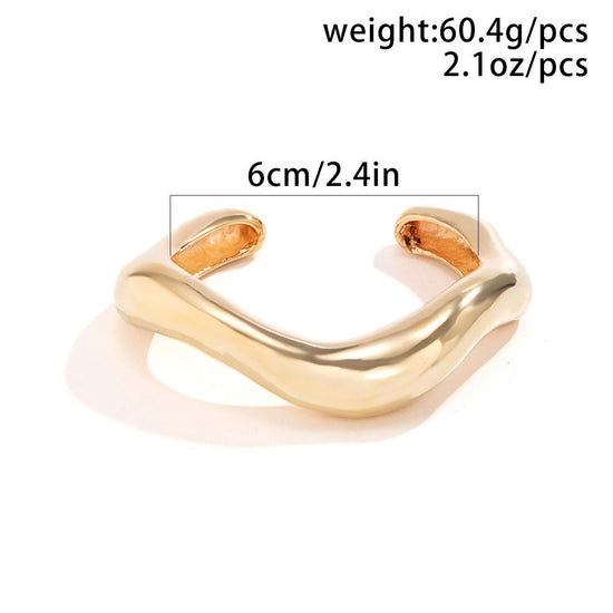 Minimalist Irregular Curved Open Cuff Bracelet, Silver Lava Texture Metal Bangle, Niche Fashion Wrist Ornament for Christmas Halloween Souvenir Gifts, Style Code 2267