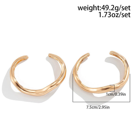 Mixed Color Two Piece Irregular Wave Open Bangle Set, Gold & Silver Lava Texture Stacking Bracelet, Fashion Outfit Decor for Christmas Halloween Premium Presents, Code 5091