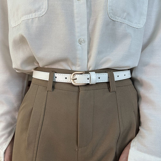 Women’s Simple Premium Soft Leather Belt, White, Vintage Trimmed Waist Strap, Christmas & Halloween Festive Look Decoration, Delicate Gift for Fashion Lovers