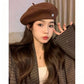 Vintage Knit PU Blend Beret Hat, Adjustable 56‑58cm, Christmas & Halloween Daily Matching Headwear, Soft Retro Artist Cap, Thoughtful Holiday Present