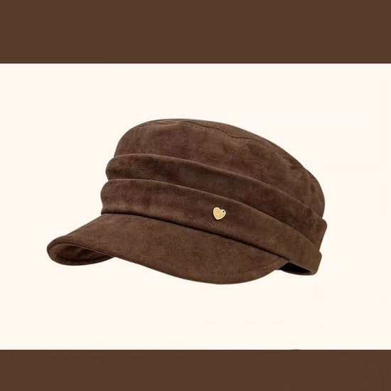 Mini Heart Decor Beret Hat, Coffee Tone, Adjustable 56‑58cm, Christmas & Halloween Sweet Daily Headwear, Cute Retro Painter Cap, Delicate Holiday Present