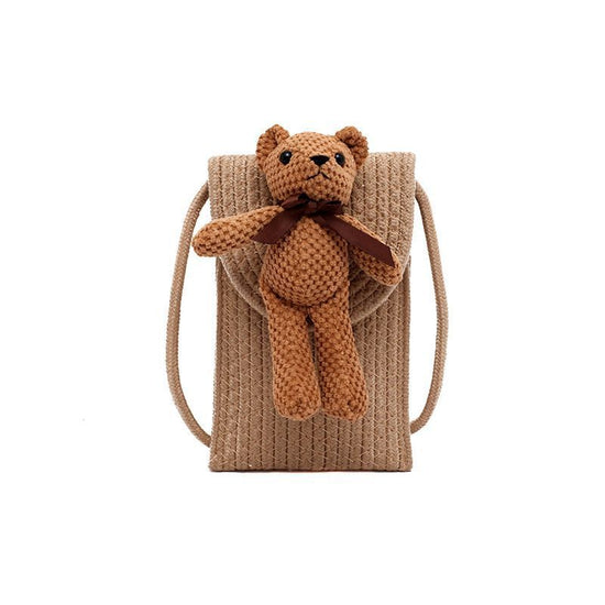 Women Woven Straw Shoulder Bag, Khaki Color, Casual Beach Tote Phone Purse, Christmas & Halloween Vacation Outfit Accessory, Practical Holiday Gift For Ladies