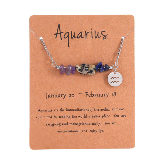Irregular Natural Chip Stone Zodiac Necklace,Stainless Steel Pendant,Aquarius Jewellery for Christmas Halloween Outfit Matching & Gift Giving