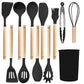Silicone Kitchen Utensils 12‑Piece Set Black,Spatula & Soup Spoon Cookware Safe for Non‑Stick Pans,Household Cooking Gadget for Party Prep,Christmas Halloween Housewarming Gift