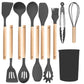 Silicone Kitchen Utensils 12‑Piece Set Dark Grey,Multi‑Function Spatula Soup Spoon for Non‑Stick Cookware,Home Kitchen Accessory,Christmas Halloween Holiday Present for Kitchen Lovers
