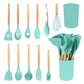 Silicone Kitchen Utensils 12‑Piece Set Dark Green,Complete Spatula & Soup Spoon Cookware Set for Non‑Stick Pots,Daily Home Kitchen Gadget,Christmas Halloween Surprise Gift Idea