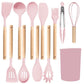 Silicone Kitchen Utensils 12‑Piece Set Pink,Practical Spatula Soup Spoon Kit for Non‑Stick Cookware,Home Cooking Essential,Christmas Halloween Themed Party Kitchen Present