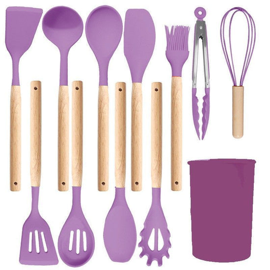 Silicone Kitchen Utensils 12‑Piece Set Purple,Non‑Scratch Silicone Cooking Spatula & Spoon Set,Household Kitchen Gadget for Daily Use,Christmas Halloween Gifting for Home Cooks