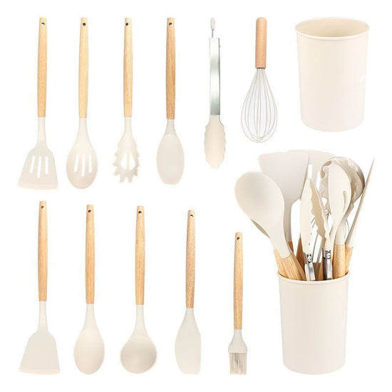 Silicone Kitchen Utensils 12‑Piece Set Off‑White,All‑in‑One Spatula Soup Spoon Cookware Kit,Safe For Non‑Stick Pan,Everyday Home Kitchen Supply,Christmas Halloween House Present