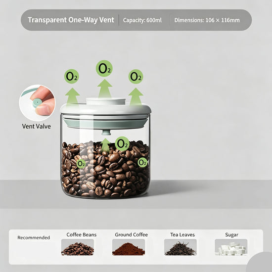 Round High Borosilicate Glass Sealed Jar 600ml With Transparent Grey Lid,Airtight Canister for Coffee Powder Tea and Coffee Beans,Moisture‑Proof Kitchen Container,Christmas Halloween Household Present
