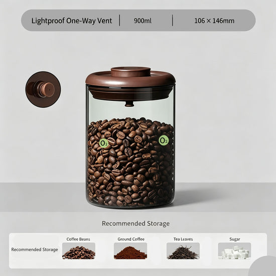 UV‑Protection Round Glass Sealed Canister 900ml Light‑Shield Brown High Borosilicate Jar,Airtight Vessel for Coffee Beans Tea and Ground Coffee,Moisture‑Resistant Kitchen Storage,Christmas Halloween Food‑Lovers Gift