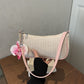 Chic Solid Woven Underarm Shoulder Bag, Elegant Ladies Handbag With Floral Decor Pendant, Pink, Trendy Daily Casual Purse, Christmas Halloween Gift for Women