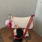 Designer Style Woven Underarm Handbag, Solid Color Fashion Single Shoulder Bag With Flower Pendant, Red, Premium Daily Matching Accessory, Christmas Halloween Holiday Present