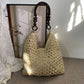 Stylish Paper Rope Crochet Woven Shoulder Bag, Solid Beige Versatile Straw Handbag, Holiday Beach Travel Tote, Christmas Halloween Vacation Fashion Gift
