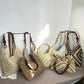 Casual Crochet Straw Beach Handbag, Beige Mixed Tone Paper Rope Woven Shoulder Bag, Stylish Travel Daily Purse, Christmas Halloween Fashion Holiday Present
