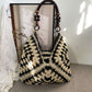 Fashion Handmade Crochet Straw Shoulder Bag, Black Mixed Color Paper Rope Woven Purse, Multi‑Scene Beach Travel Handbag, Christmas Halloween Ladies Casual Gift