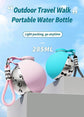 Travel 304 Stainless Steel Pet Water Cup, Soft Matte Pink Printed Water Bottle With Pink Lanyard, Foldable Silicone Dog Bowl, Handy Outdoor Walking Accessory, Christmas Halloween Pet Holiday Present