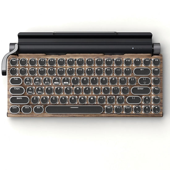 83 Keys Retro Punk Typewriter Mechanical Keyboard, Dual-Mode Bluetooth Hot Swappable Clicky Blue Switch, Wood Grain Shell With White Backlight, Custom Typing Accessory, Christmas Halloween Tech Enthusiast Gift