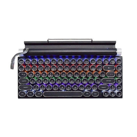 83 Key Vintage Punk Typewriter Style Mechanical Keyboard, Hot Swappable Clicky Blue Switch, Dual Bluetooth Connection, Black Shell With RGB Mixed Lighting, Custom Gaming PC Gear, Christmas Halloween Holiday Tech Present
