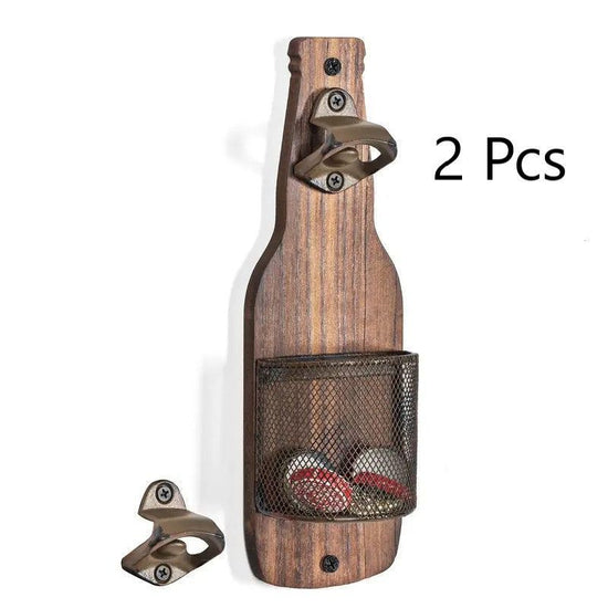 Wall Hanging Bottle Opener With Built‑in Cap Collector, Creative Bar Kitchen Decoration Beer Opener, Charcoal Finish, 2 Pieces, Christmas Halloween Household Bar Present