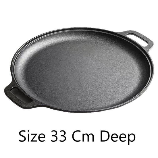 Deepened Double Handle Cast Iron Griddle, Thick Uncoated Iron Pan for Family BBQ & Indoor Cooking, 33cm Deep Griddle, Even Heat Distribution for Steaks & Veggies, Christmas & Halloween Practical Kitchen Gift