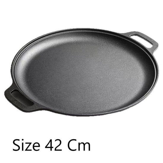 Large Double Handle Cast Iron Griddle Plate, Uncoated Thick Iron Pan for Big Batch Steak & BBQ Cooking, 42cm Griddle, Indoor & Outdoor Use, Christmas & Halloween Holiday Cookware Gift