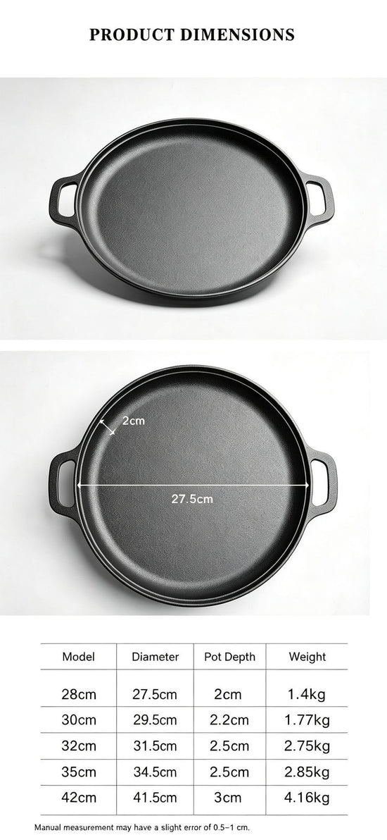 Large Double Handle Cast Iron Griddle Plate, Uncoated Thick Iron Pan for Big Batch Steak & BBQ Cooking, 42cm Griddle, Indoor & Outdoor Use, Christmas & Halloween Holiday Cookware Gift