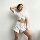 Blue Size M | Fresh Casual Cotton Sleepwear | Halloween Simple Everyday Gift | Ruffle Shorts Minimalist Home Pajamas