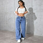 Light Blue Size 3XL (Recommended 80.0-87.5kg / 176.4-192.9lbs) | Plus Size Loose Straight Jeans | Halloween Fresh Inclusive Gift | High Waist Non-Bulky Fashion Denim