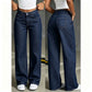 Dark Blue Size 5XL (Recommended 92.5-100.0kg / 203.9-220.5lbs) | Extra Large Straight Jeans | Halloween Retro Full Figure Gift | High Waist Loose Fit Denim