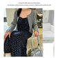 Dark Gray Size 3XL (Recommended 85.5-95kg / 188.5-209.4lbs) | Curvy Fit Two-Piece Dress | Halloween Curvy Friendly Gift | Roomy Long Sleeve Cardigan Floral Slip Dress Set