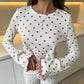 Pink Cherry Size M | Flared Sleeve Cherry Sleepwear Set | Halloween Cute Soft Gift | Gentle Print Long Sleeve Long Pants Women&