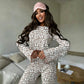 Gray Leopard Size M | Flared Sleeve Leopard Sleepwear Set | Halloween Daily Versatile Gift | Understated Print Long Sleeve Long Pants Women&
