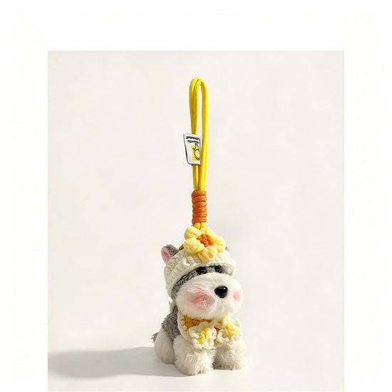 Yellow Flower Schnauzer Plush Pendant | Christmas Warm Sunny Gift | Bright Floral Stuffed Dog Charm Cute Mini Plush Doll Exquisite Gift