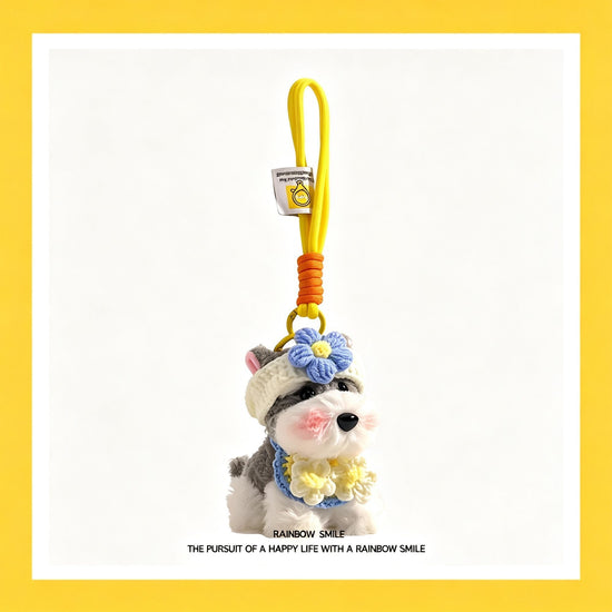 Yellow Flower Schnauzer Plush Pendant | Christmas Warm Sunny Gift | Bright Floral Stuffed Dog Charm Cute Mini Plush Doll Exquisite Gift