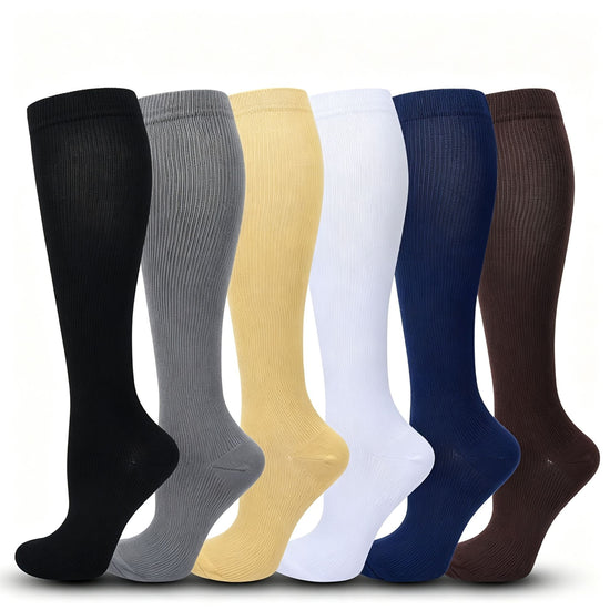 Open Toe White Compression Calf Socks Size L/XL (39-42) | Christmas All-Day Standing Relief Gift | Elastic Calf Support Socks for Running & Long Travel