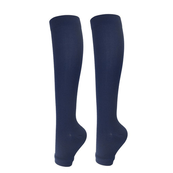 Open Toe Navy Blue Compression Calf Socks Size L/XL (39-42) | Halloween Stain-Resistant Work Gift | Durable Calf Compression Socks for Office Standing