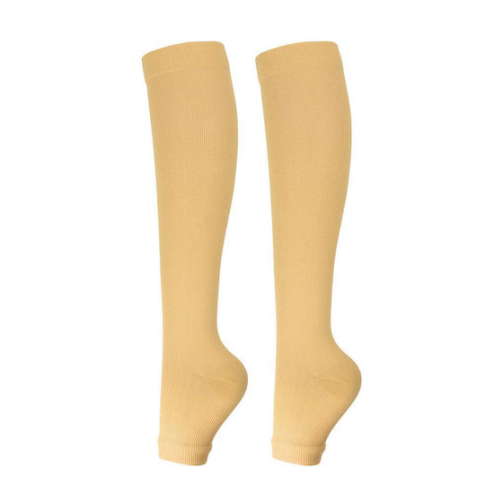 Open Toe Nude Compression Calf Socks Size XXL (43-46) | Christmas Discreet Plus Gift | Wide Calf Nude Compression Socks for Big Size Daily Wear