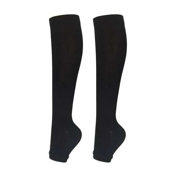 Open Toe Black Compression Calf Socks Size S/M (35-38) | Christmas Slim Sport Gift | Snug Fit Black Compression Socks for Running & Gym Workout